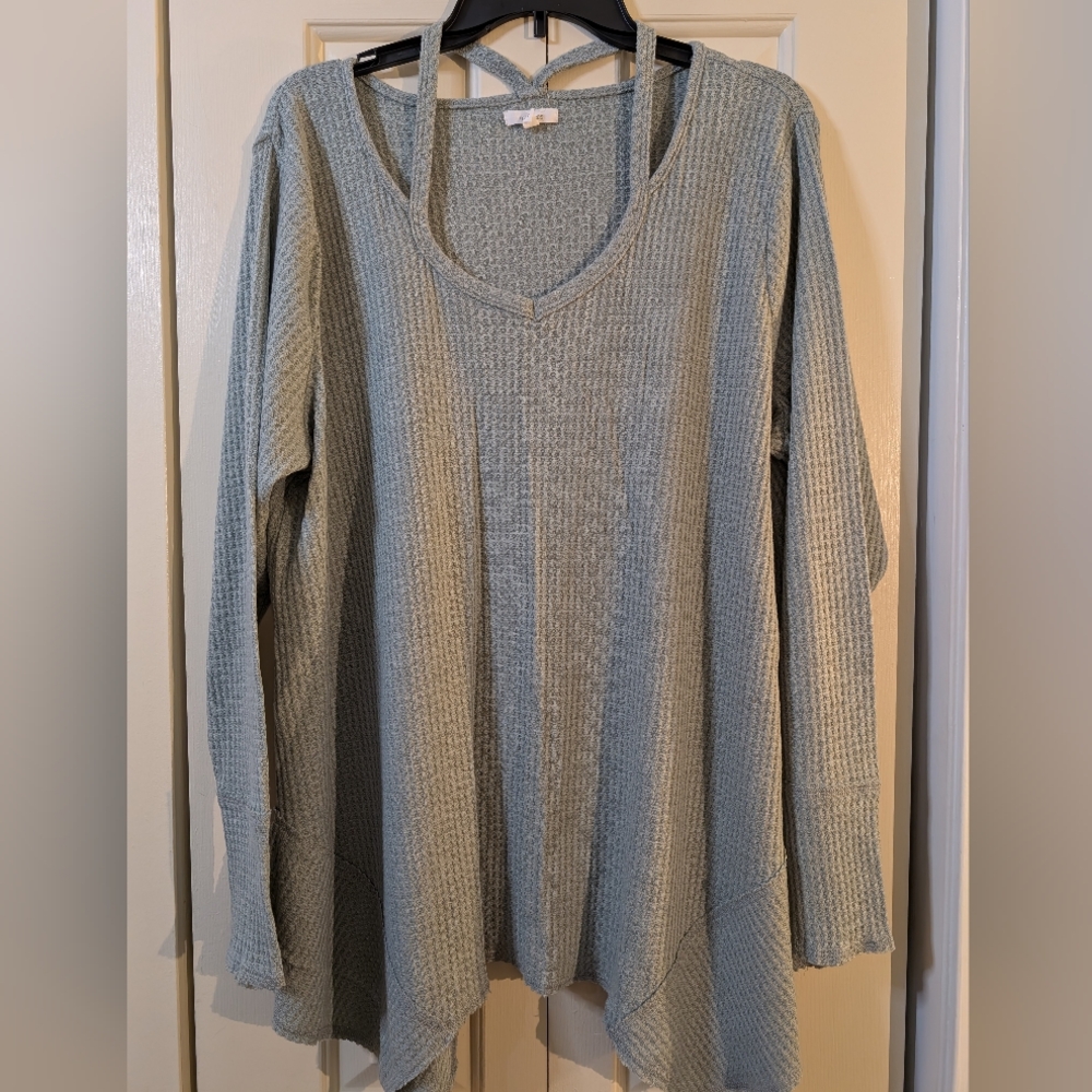 Women's Sage Green Waffle Knit Top Plus Size 2